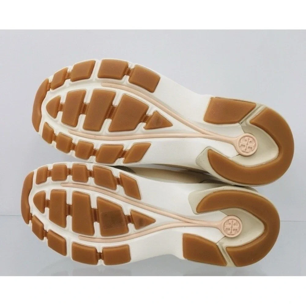(38)Tory Burch Good Luck Trainer Sneakers - Ivory/ Toupe- Women's Size 13 M